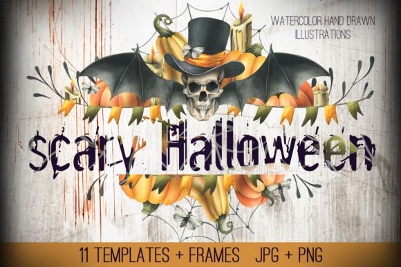 Download Halloween Skulls Watercolor Templates - Halloween Collection