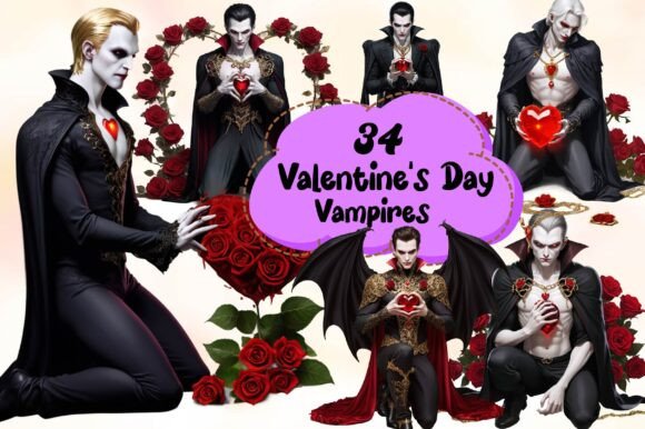 Download Valentine's Day Vampires Clipart Bundle - Vampires Collection