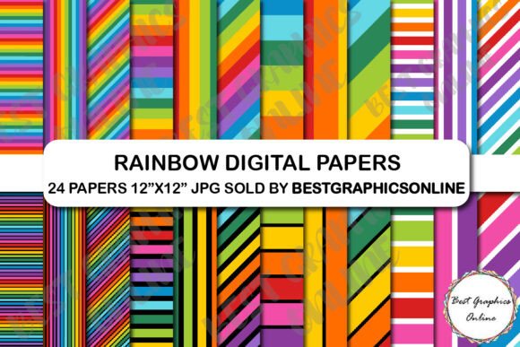 Download 24 Rainbow Stripes Digital Papers Set - Rainbow stripes Collection
