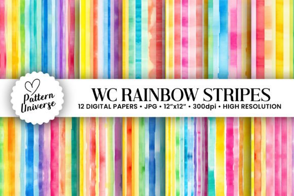 Download Watercolor Rainbow Stripes Digital Paper - Rainbow stripes Collection