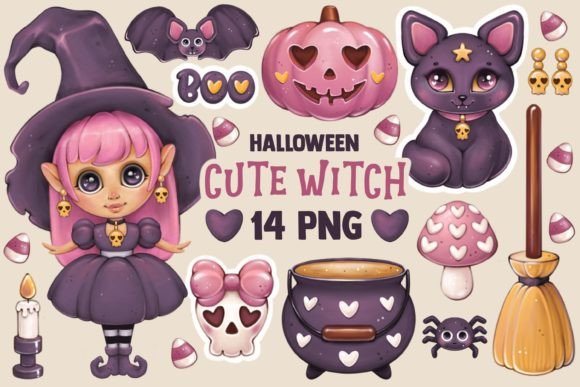 Download Cute Pink Halloween, Witch - Halloween Collection